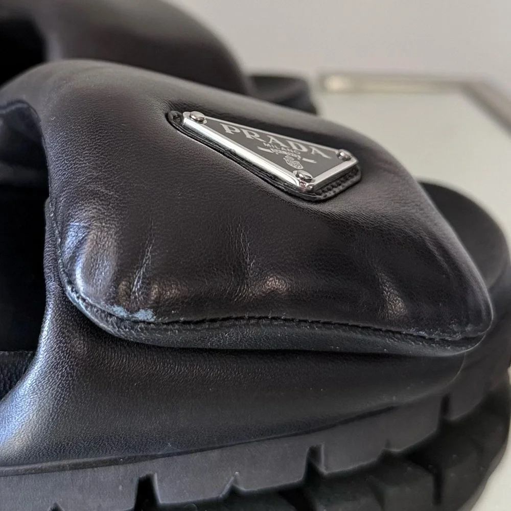 EUC Prada Soft Padded Nappa Leather Slides $1,020 36.5 - Picture 4 of 14